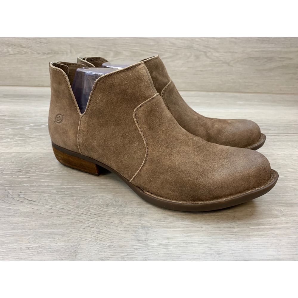 Born Women's Brown Distressed Suede Ankle Boots Side Cutout Back Zip 8 Shoes